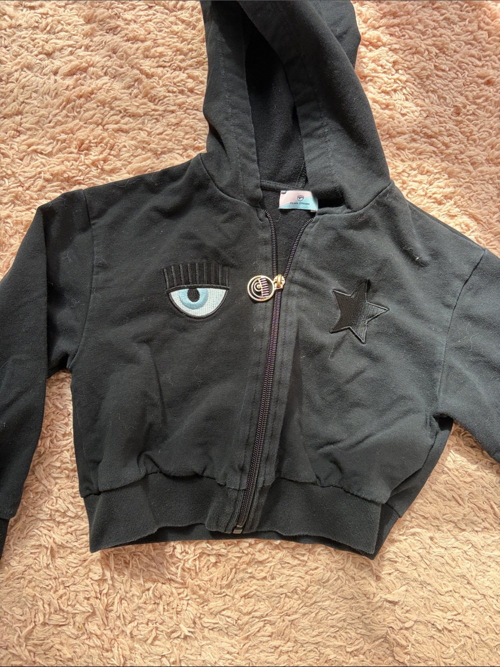 Chiara Ferragni Black Hooded Zip Sweatshirt with Eye & Star